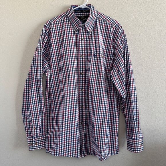 George Straight Men's Checkered Long Sleeve Button Down Shirt 100% Cotton EUC - Picture 1 of 5